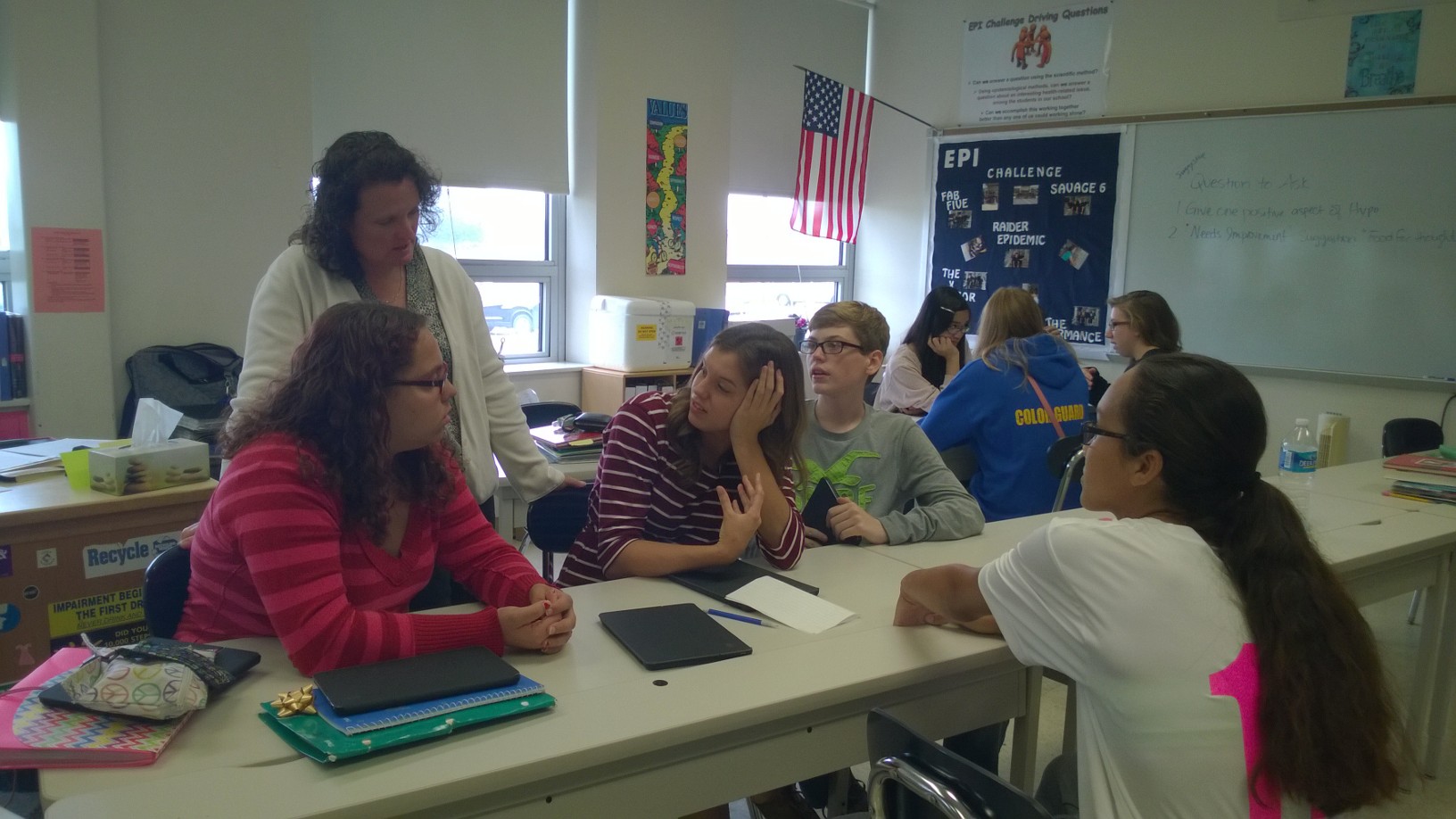 Team Fab Five at Middletown High School takes part in the Epi Challenge with their teacher, Terri O’Neil. 