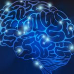 A banner promoting the Penn State College of Medicine Neuroscience Seminar Series depicts a stylized image of the brain in shades of blue at right, with the Penn State College of Medicine logo and the Nittany Lion shield image at top left and the words Neuroscience Seminar Series in large type at bottom left. All of the text is white, and the background is a dark blue.