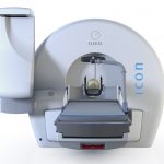A stock image of the Leksell Gamma Knife Icon machine, on a white background.
