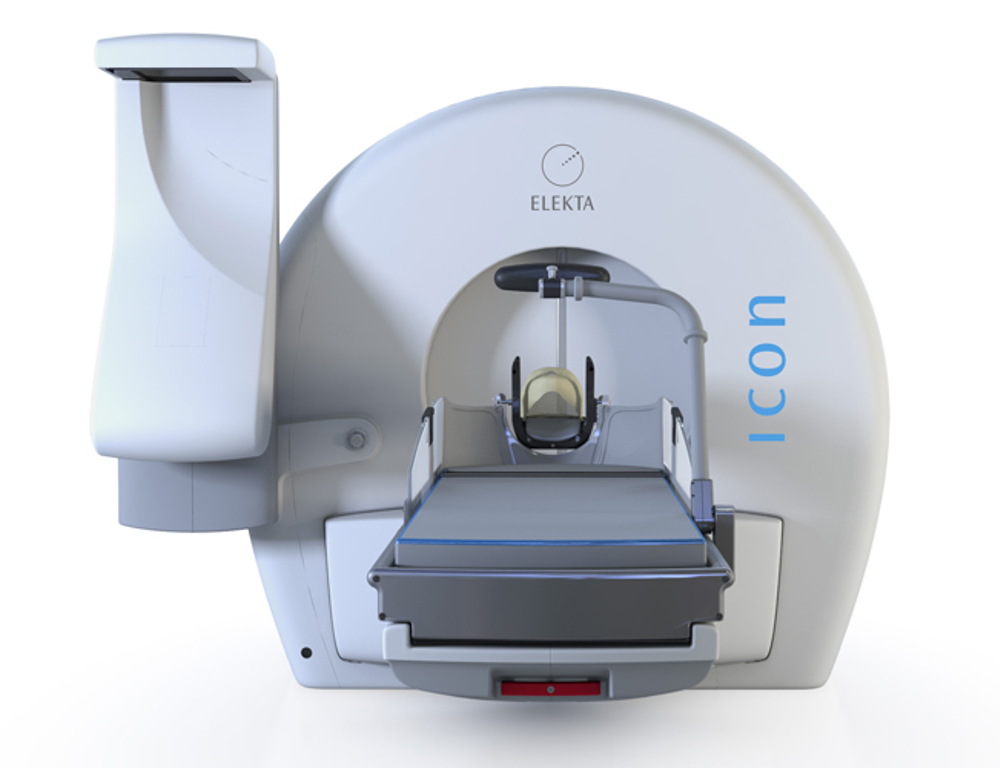 A stock image of the Leksell Gamma Knife Icon machine, on a white background.