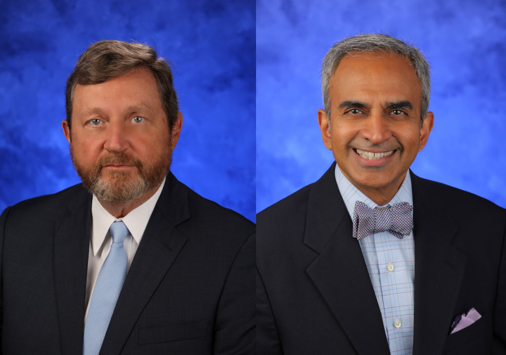 Side-by-side headshots of Dr. Robert Harbaugh and Dr. Krish Sathian.