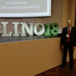 Penn State College of Medicine Biomedical Sciences PhD student Robert Nwokonko traveled to Lindau, Germany, for the 68th Lindau Nobel Laureate Meeting, held June 24 to 29, 2018. Nwokonko is pictured standing in a large space with three-dimensional letters spelling out #LINO18 standing next to him on a wall or ledge.