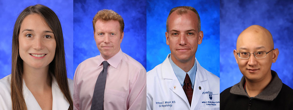 Among those College of Medicine researchers receiving grants in July 2017 were, from left, Dr. Andrea Hobkirk, Dr. Jonathan Foulds, Dr. Matthew Moyer and Dr. Dajiang Lu. The image is a collage of professional headshots of the four researchers.