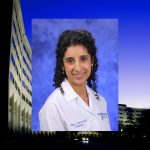 A professional headshot photo of Dr. Deepa Sekhar is placed over an image of the Hershey Medical Center.