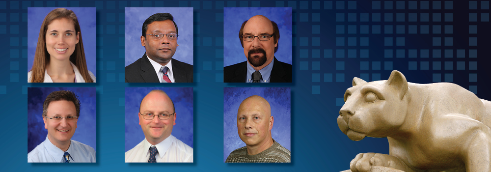 Six award recipients are pictured next to an image of the Penn State Nittany Lion statue.