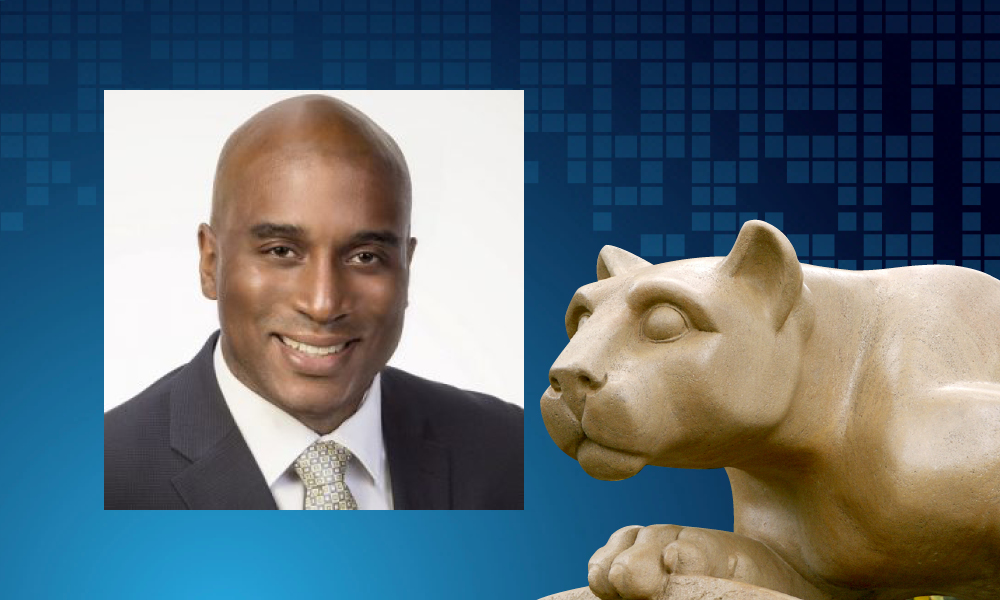 An image of Cletis Earle appears next to an image of a statue of the Penn State Nittany Lion.