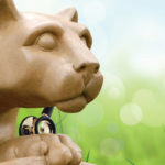 The statue of the Nittany Lion has a stethoscope hanging around its neck