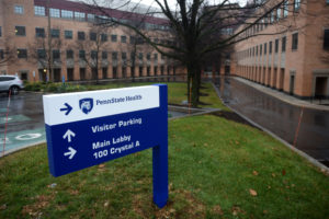 The front entrance to a corporate office building