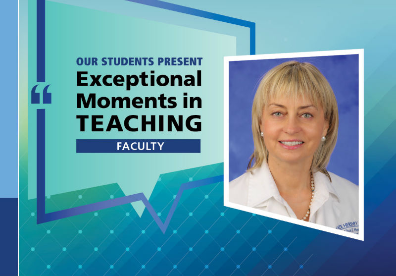Dr. Daleela Dodge is pictured next to the words “Our Students Present Exceptional Moments in Teaching”