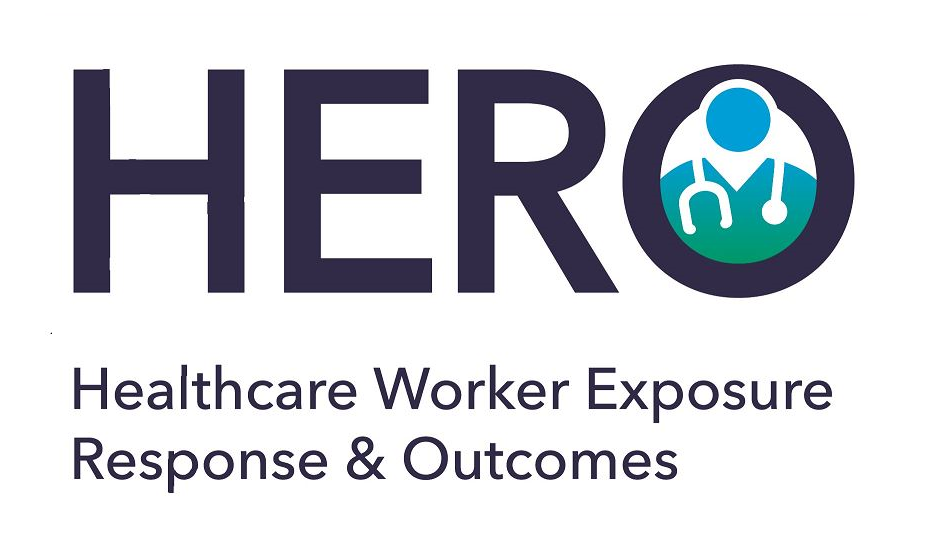 The HERO Healthcare Worker Exposure Response & Outcomes logo has a graphic of a doctor with a stethoscope in the “O” of the word “HERO.”