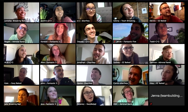 A screenshot shows a collage of the faces of 24 students on their webcams.