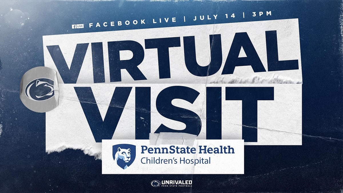 An illustration says Virtual Visit in large letters. Above it are the words “Facebook Live | July 14 | 3 p.m. Below the words is the Penn State Health Children's Hospital logo