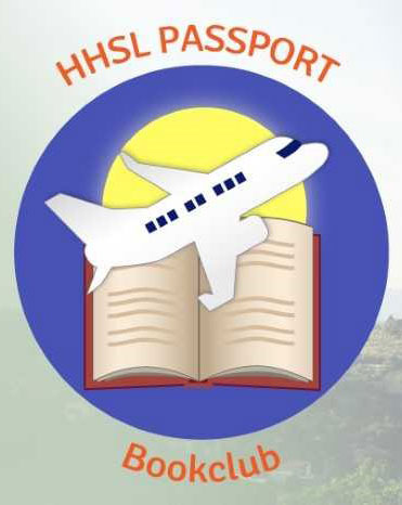 The logo for HHSL Passport Book Club has an airplane flying over a book.