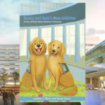 The cover of Becky and Kaia’s New Addition: A Tale of Penn State Health Children's Hospital is superimposed over a photo of the Children's Hospital.