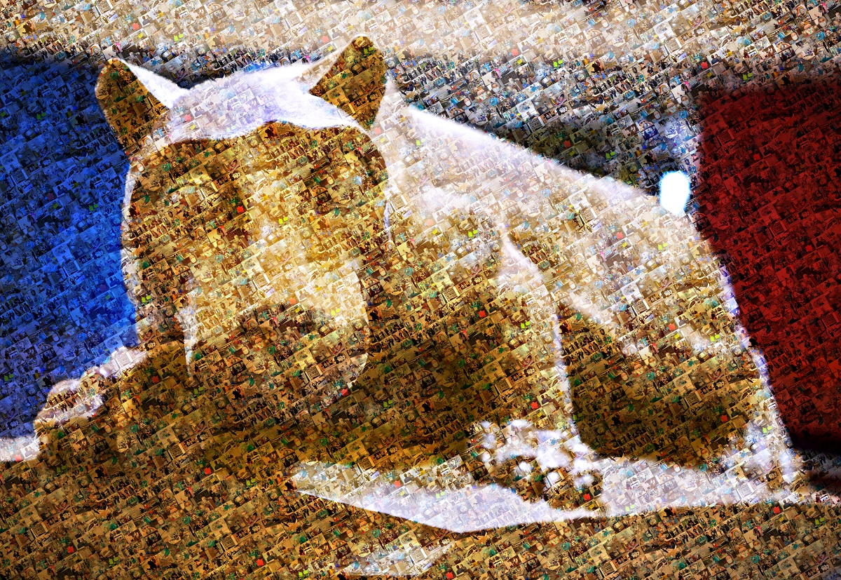 An image of the Penn State Nittany Lion statue is created by the combination of 100 different photos in a repeating pattern.