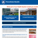A screen capture of the new Penn State Health Infonet page shows images of Hershey Medical Center/College of Medicine, St. Joseph Medical Center and Medical Group.