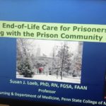 A screenshot from a Zoom course shows a slide introducing Dr. Susan Loeb and the Enhancing End-of-Life Care for Prisoners lesson of the Communicating Care course offered at Penn State Scranton.