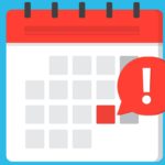 An illustration of a calendar shows an exclamation point on a specific day.