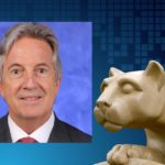 A portrait of Joe Frank appears next to an image of the Penn State Nittany Lion statue.