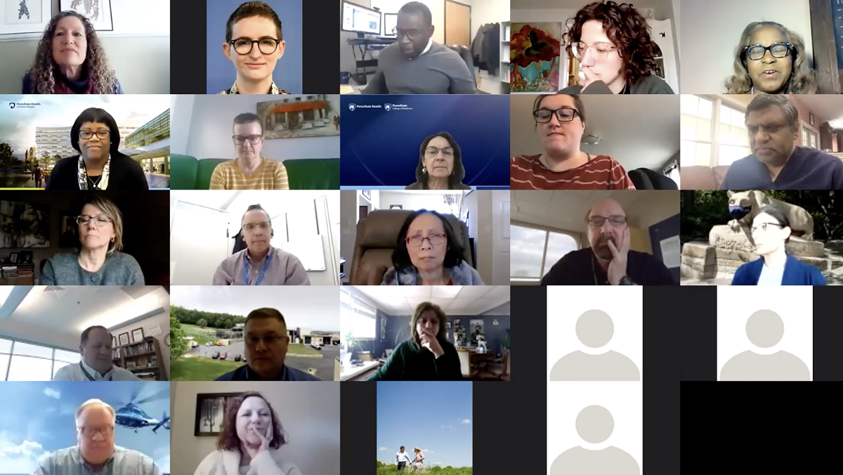 A screen grab from an online call shows 25 windows, most featuring participants’ faces.