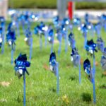 Pinwheel garden in front of the hospital planted in observation of National Child Abuse Prevention Month, the pinwheel being a symbol of a carefree childhood