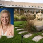 A headshot of Jennifer Jones-Lapp is layered on top of an image of St. Joseph's Medical Center.