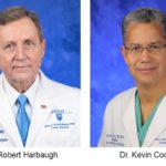 Dr. Robert Harbaugh and Dr. Kevin Cockroft are pictured in professional headshots. They are wearing white coats with the Hershey Medical Center and College of Medicine logo on the right and their names and titles on the left.