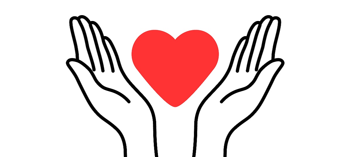 Drawing of two hands holding a heart.