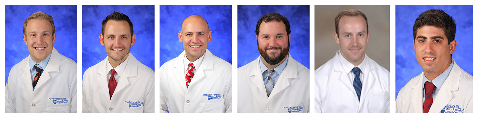 Pictured are, from left, head-and-shoulders portraits of Shawn Bifano, MD; Chris Kowalski, MD; Ryan Ridenour, MD; Matt Widner, MD; Kevin Perry, MD; and Greg Pace, MD.