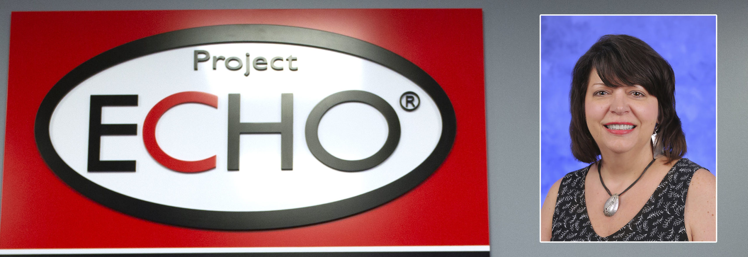 A Project ECHO logo banner with a head-and-shoulders professional portrait of Jackie Sabol superimposed on the right.
