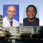 Head and shoulders professional portraits of Dr. Steven Schiff and Dr. Paddy Ssentongo against a background image of Penn State College of Medicine.