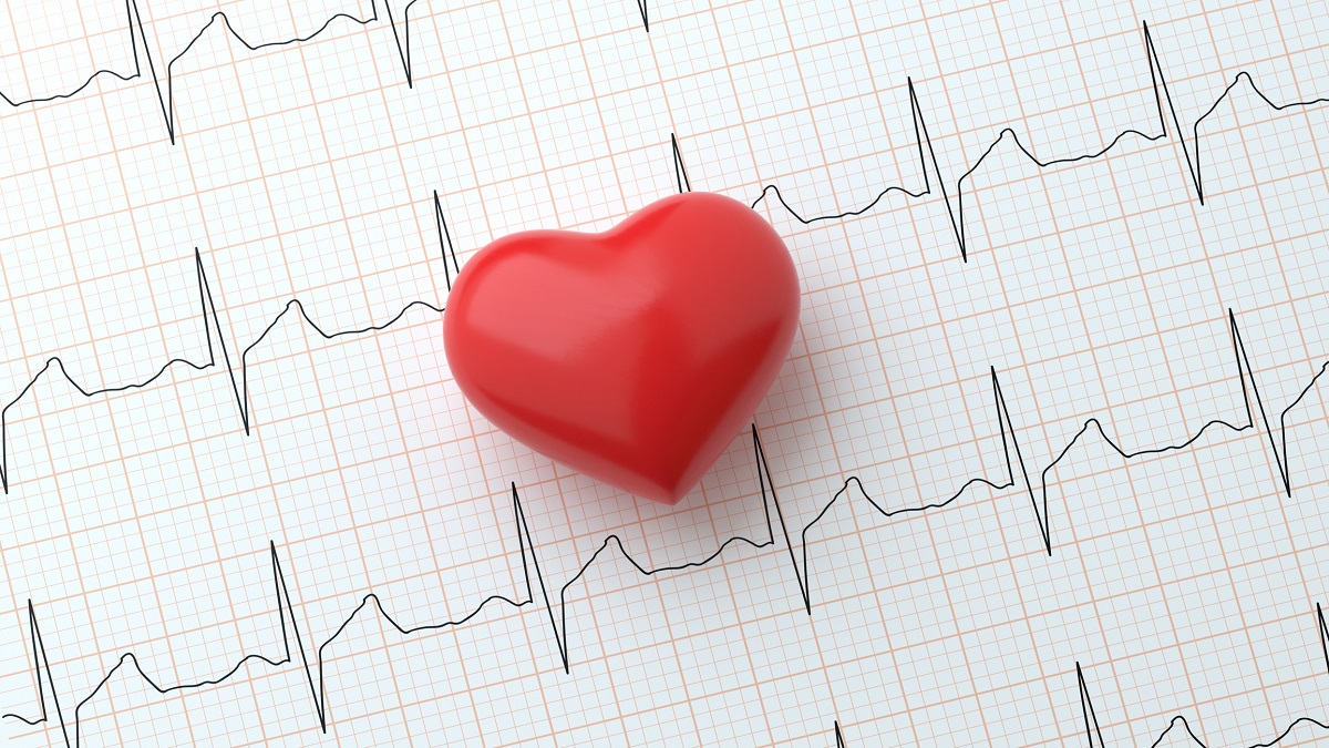 Heart on electrocardiogram that shows heart rhythm.