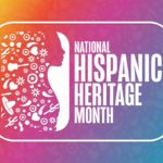 A graphic, showing a rendering of a woman in profile next to the words National Hispanic Heritage Month.