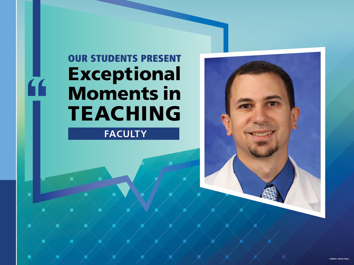An Illustration shows Dr. Anthony Bonavia’s mugshot on a background with the words “OUR STUDENTS PRESENT Exceptional Moments in Teaching faculty.”