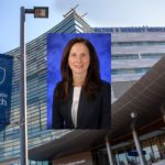 A portrait of Maria Hamilton is superimposed on an image of the exterior of Hershey Medical Center.