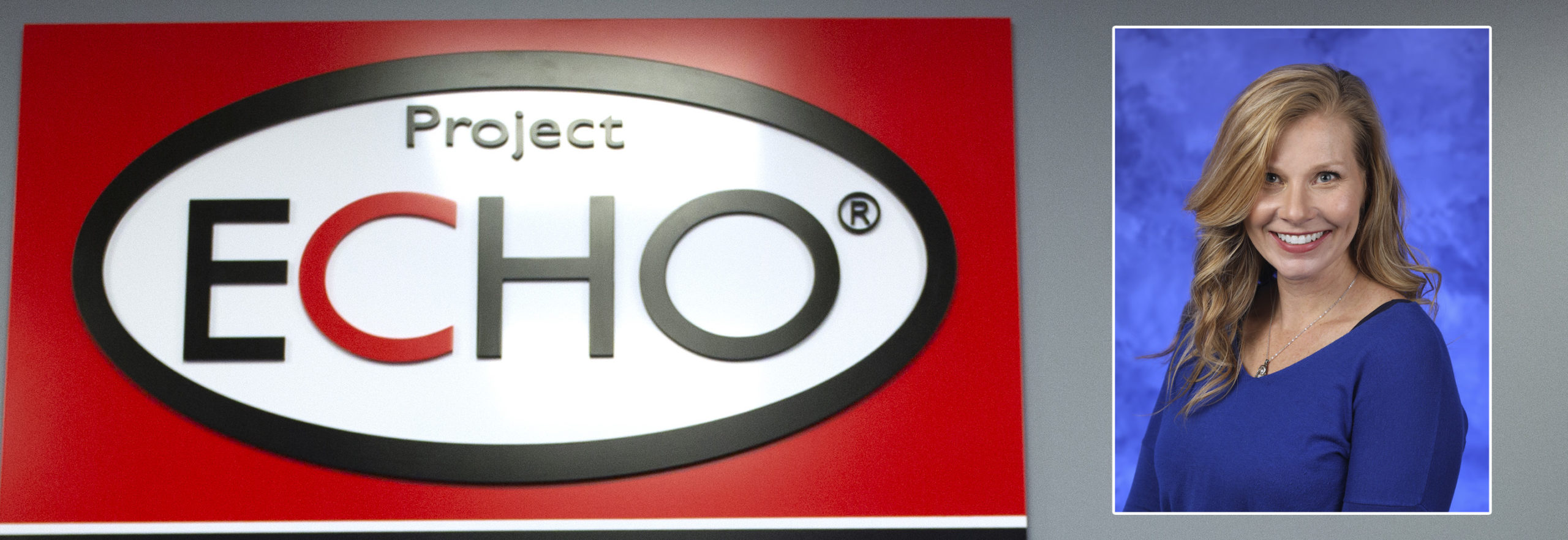 Project ECHO logo with a professional portrait of Jessica Beiler