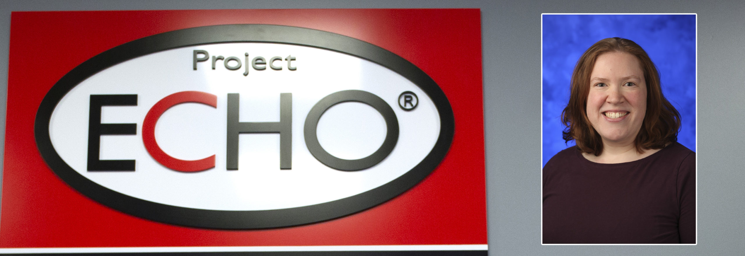 Project ECHO logo with a professional portrait of Abbey Fisher