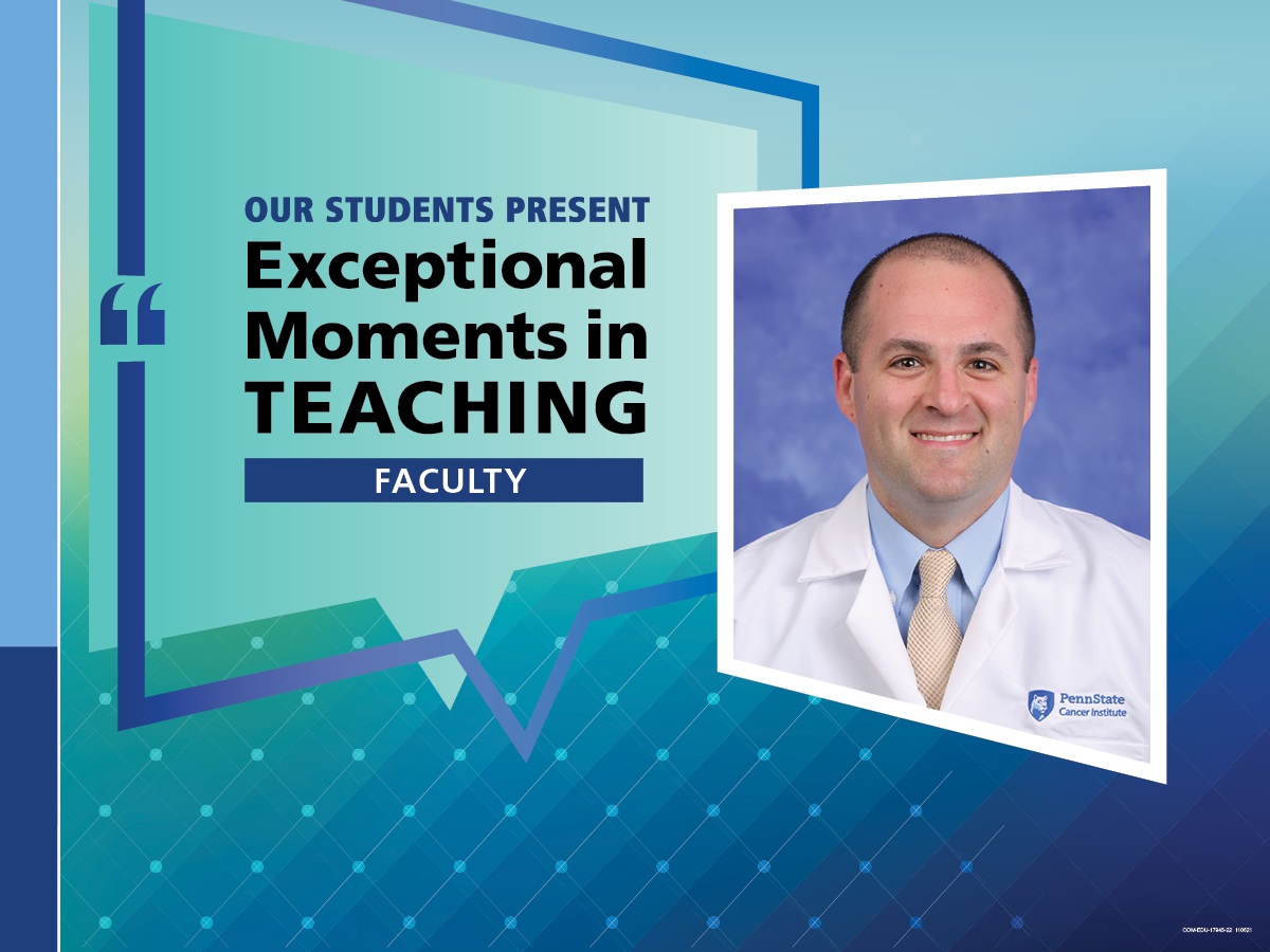 An image shows Dr. Kevin Rakszawski’s mugshot on a background with the words “OUR STUDENTS PRESENT Exceptional Moments in Teaching faculty.”