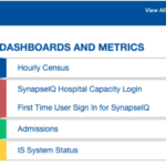 Computer screen shot of the quality and performance section of the Hershey Medical Center and College of Medicine Info net page, which contains the hourly census report.
