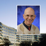 A head and shoulders professional portrait of Richard Mailman against a background image of Penn State College of Medicine