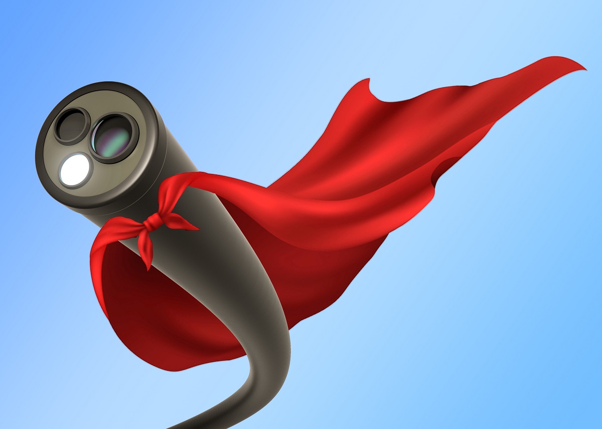 Illustration of an endoscope wearing a superhero cape.