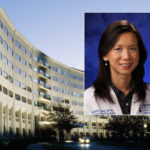 A headshot of Dr. Cynthia Chuang, who is wearing a white coat, is superimposed over an image of a medical building.