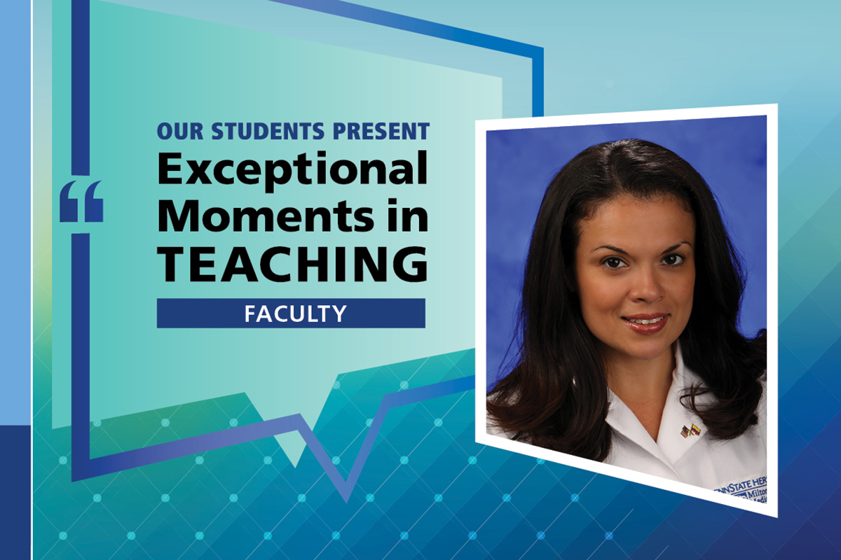 Portrait of Dr. Lilia Reyes next to the words, “Our students present Exceptional Moments in Teaching Faculty.”
