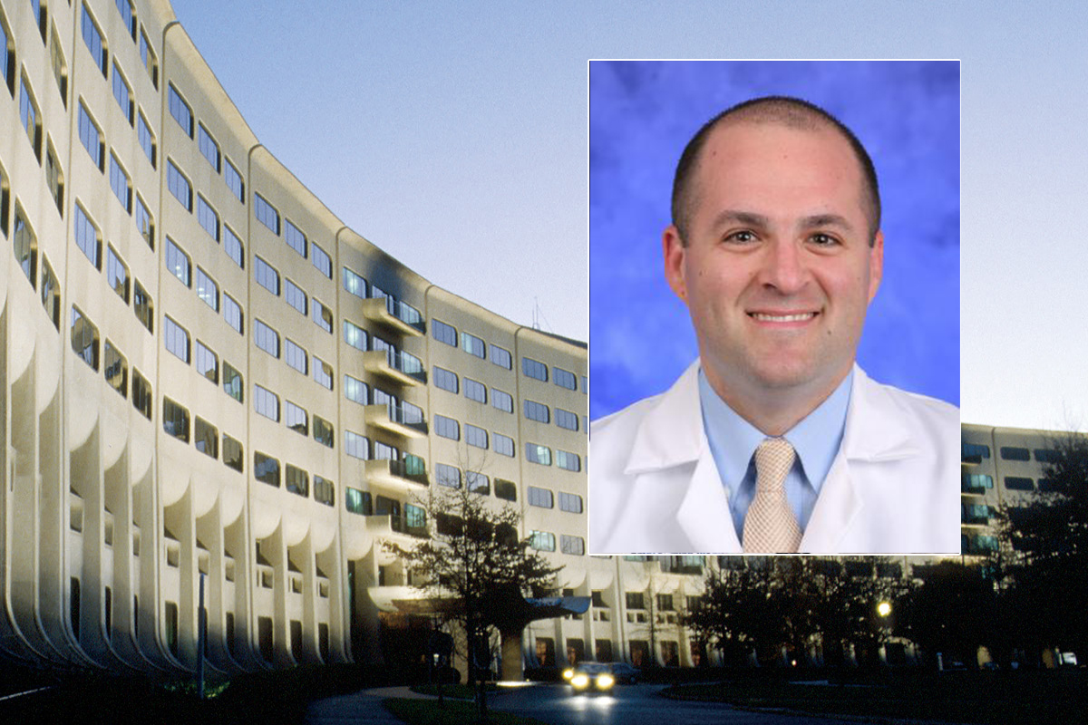 A professional headshot of Dr. Kevin Rakszawski, wearing a white coat, is superimposed over an image of the Hershey Medical Center crescent office building.