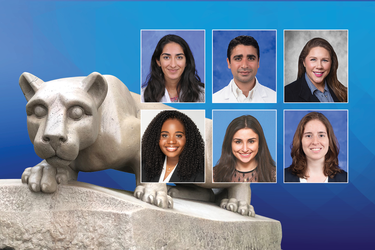 Individual close ups of graduating medical students Shara Chopra, Aria Ghahramani, Stephanie Golub, Brittainy Hereford, Noor Kawmi and Andrea Schneider.