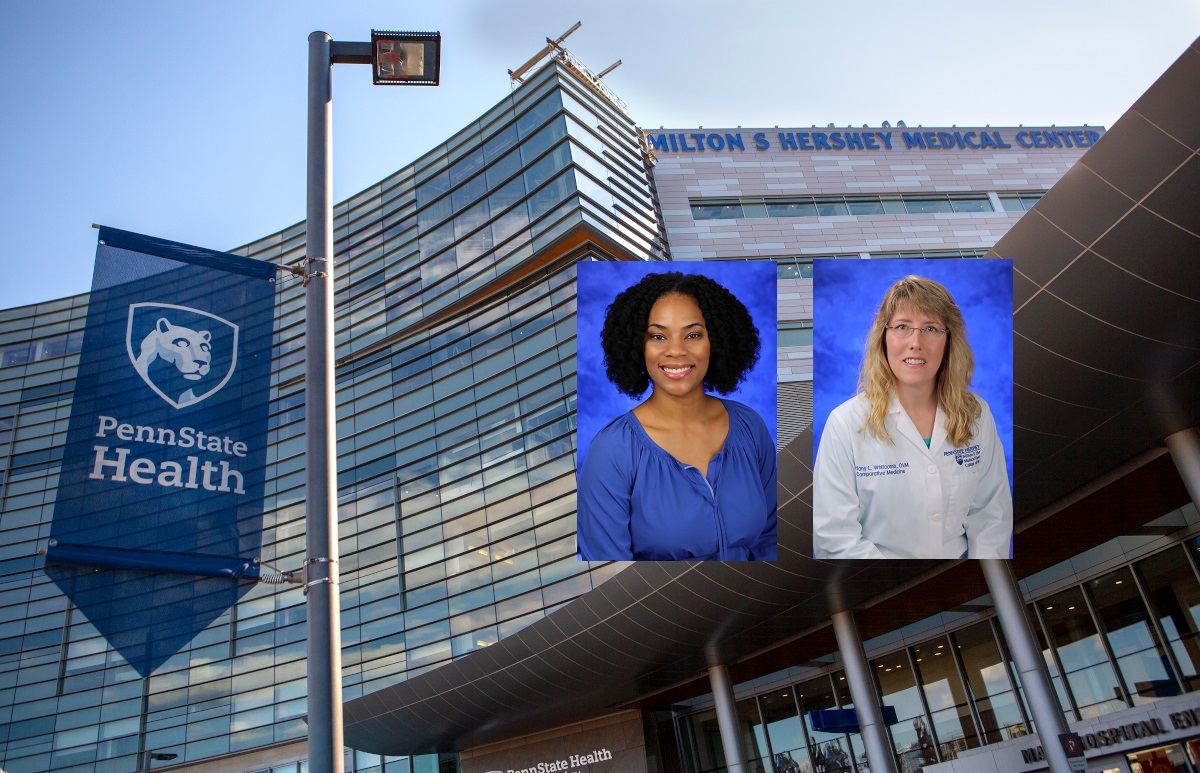 Portraits of Dr. Jennifer Booth and Dr. Tiffany Whitcomb are shown against an image of Hershey Medical Center.