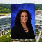A portrait of Michelle Del Pizzo is superimposed on top of an image of Hershey Medical Center.