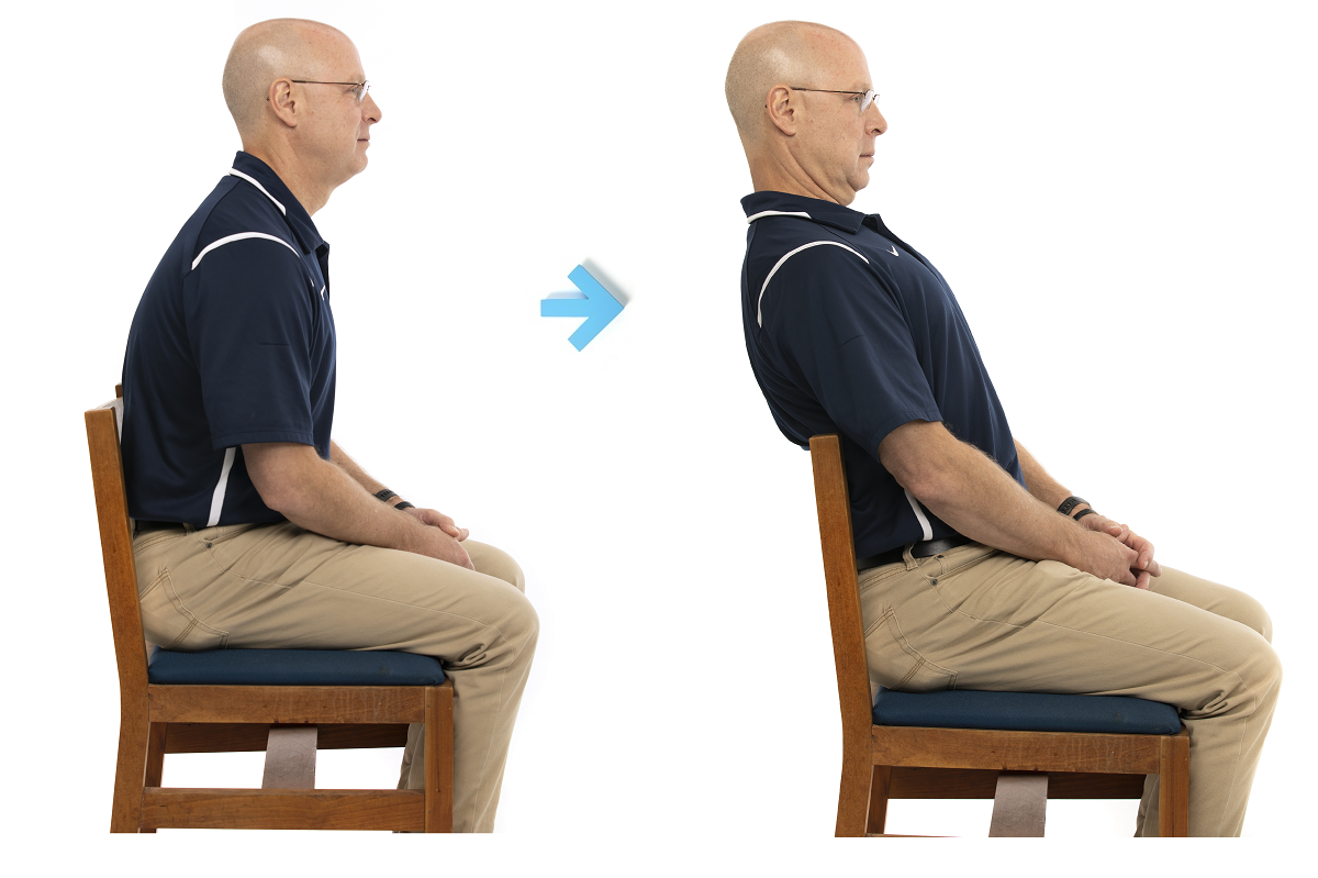 Cut-out image of Dean Plafcan stretching his neck in a chair.