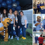 Four images are shown collage style. Each shows people celebrating Hampden's opening. .