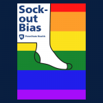 The words “Sock-Out Bias” with the Penn State Health logo, illustration of a sock, on a rainbow background
